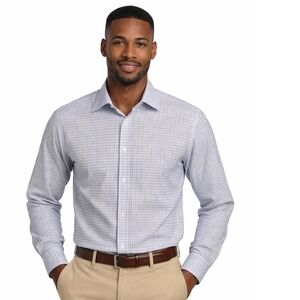 Murano Fitted Long Sleeve Button Down Shirt Blue Burgundy Micro Check XL